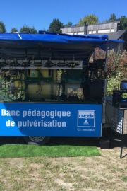 Intervention pour @SyngentaFrance sur les bonnes pratiques de #pulvé avec notre nouveau banc pédagogique de #pulvérisation, buses anti dérive homologuées...
